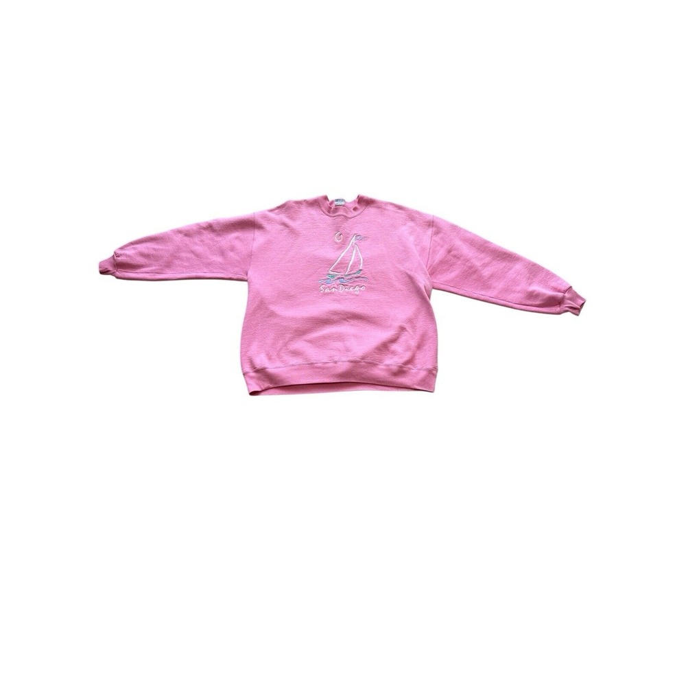 Vtg Crazy Shirts Hawaii XL Pink Sweatshirt Embroidered Sailboat San Diego‎ USA